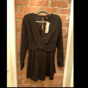 Do+Bo Black Bow Front Long Sleeve Romper